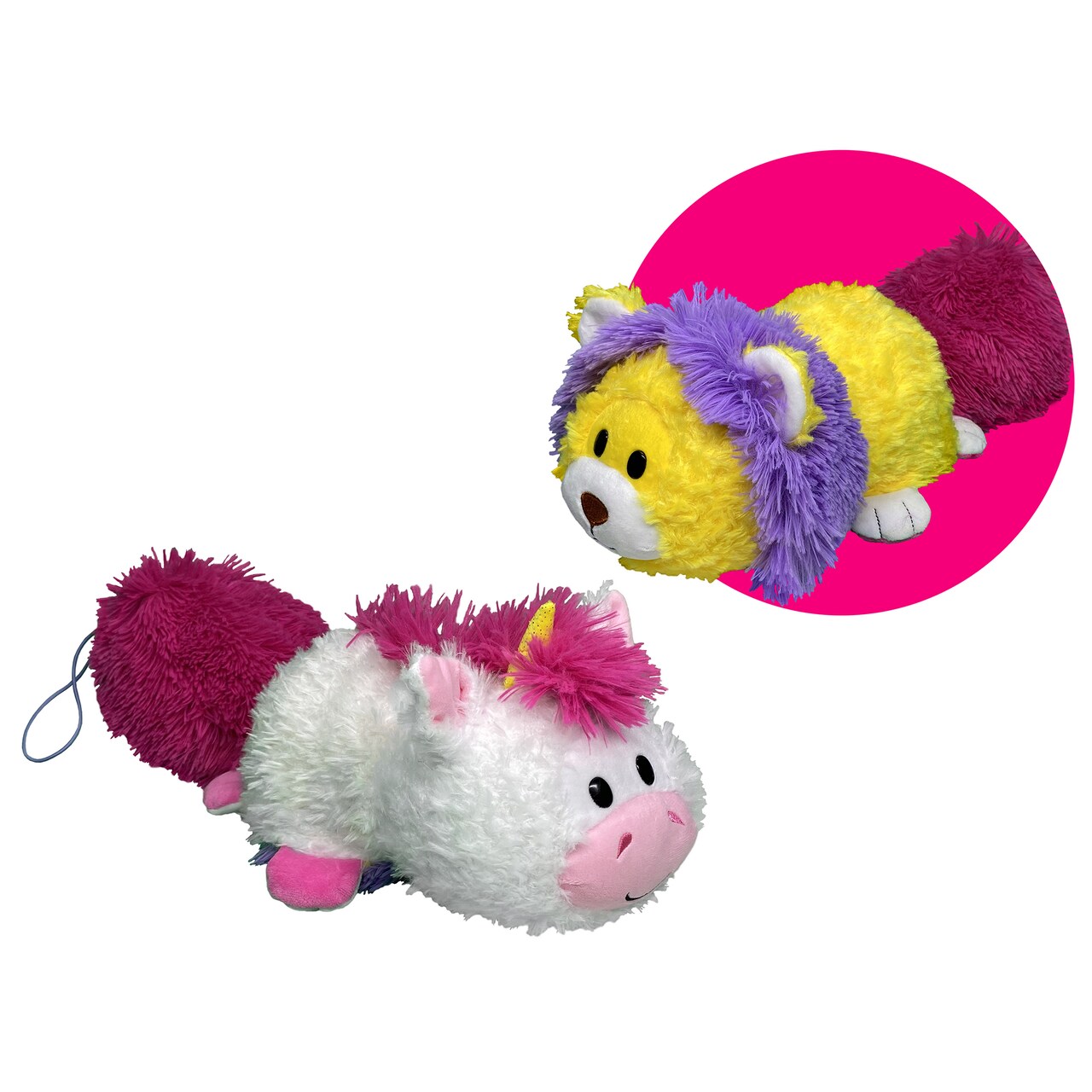 FlipaZoo Magic Tails White Unicorn to Yellow Lion - 2-In-1 Animal Plush w/ Bonus 5" Baby Org, Stores Items Inside, Flips To Reveal 2nd Character, Kids